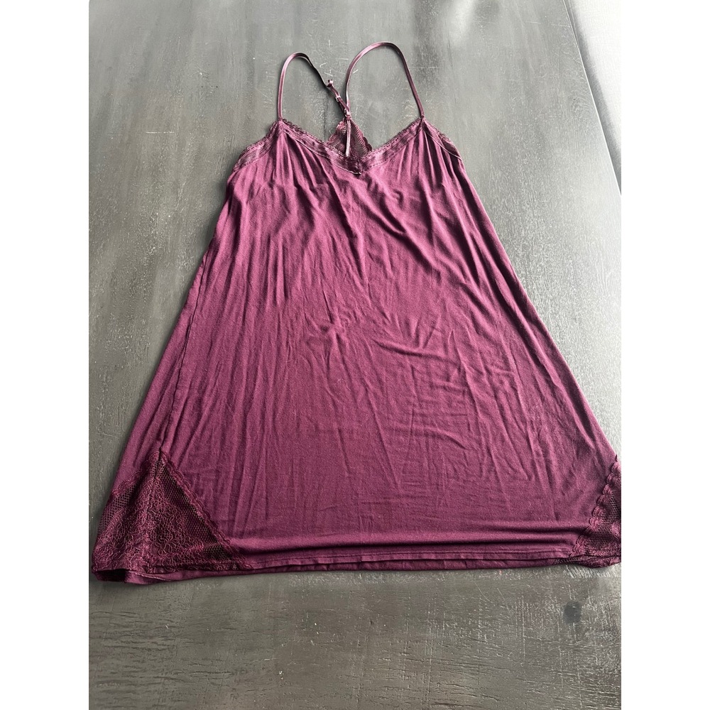 Victorias Secret Plum Purple Lace Trim Modal Racerback Nightgown Chemise Large